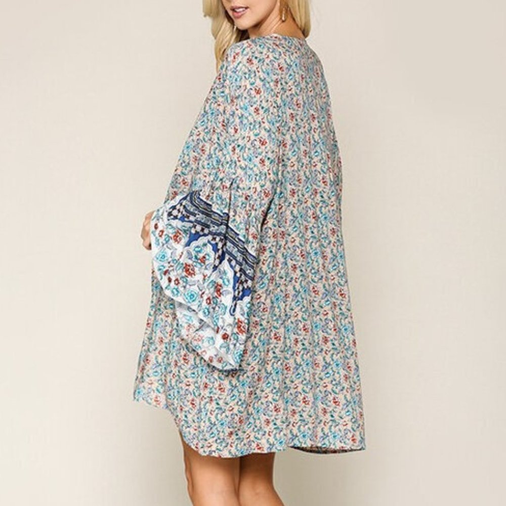 Plus Boho Floral Gypsy Kimono Cardigan Duster - Picture 5 of 5